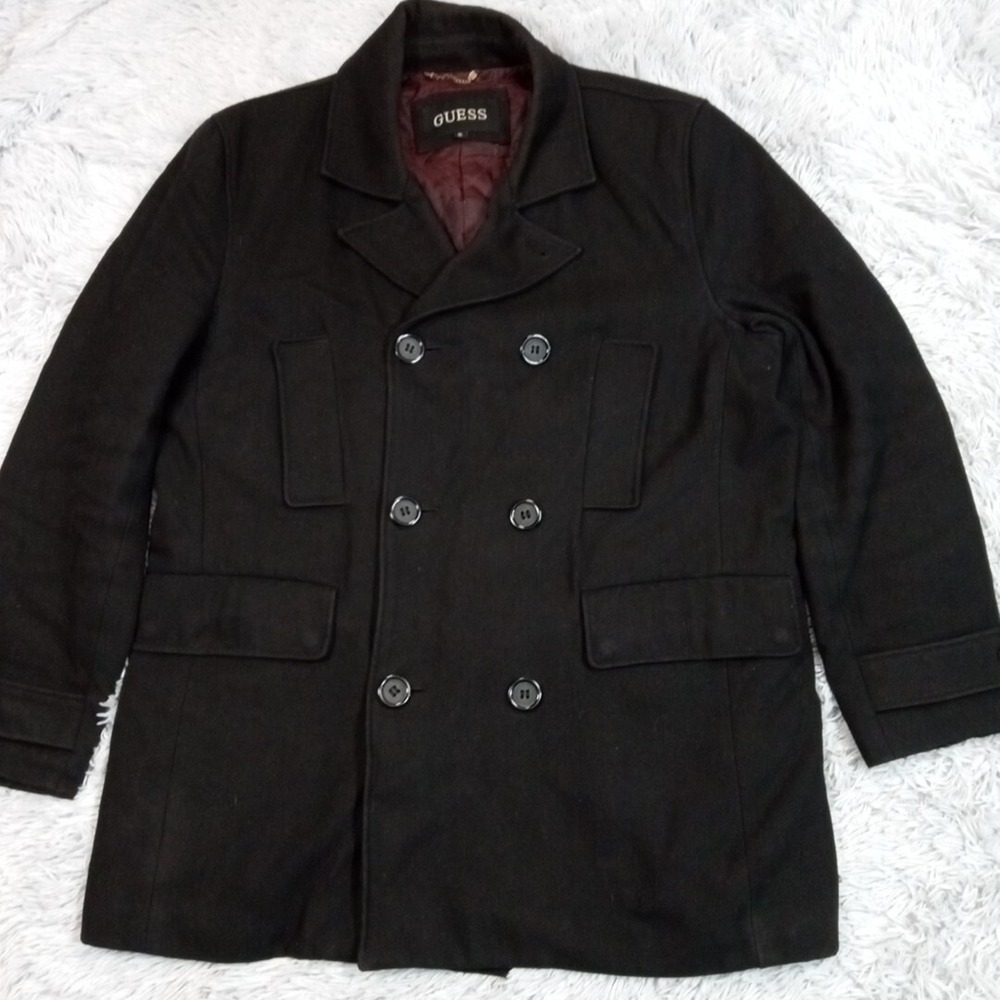 Guess‎ Jacket Mens XL Black Wool Blend Coat Professional Business Career Banker
